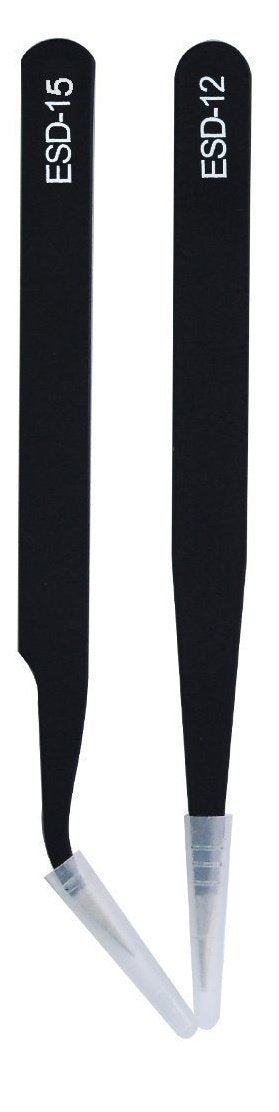 SCHOFIC 2Pcs ESD Safe Anti-Static Stainless Steel Non-Magnetic Tweezers Set