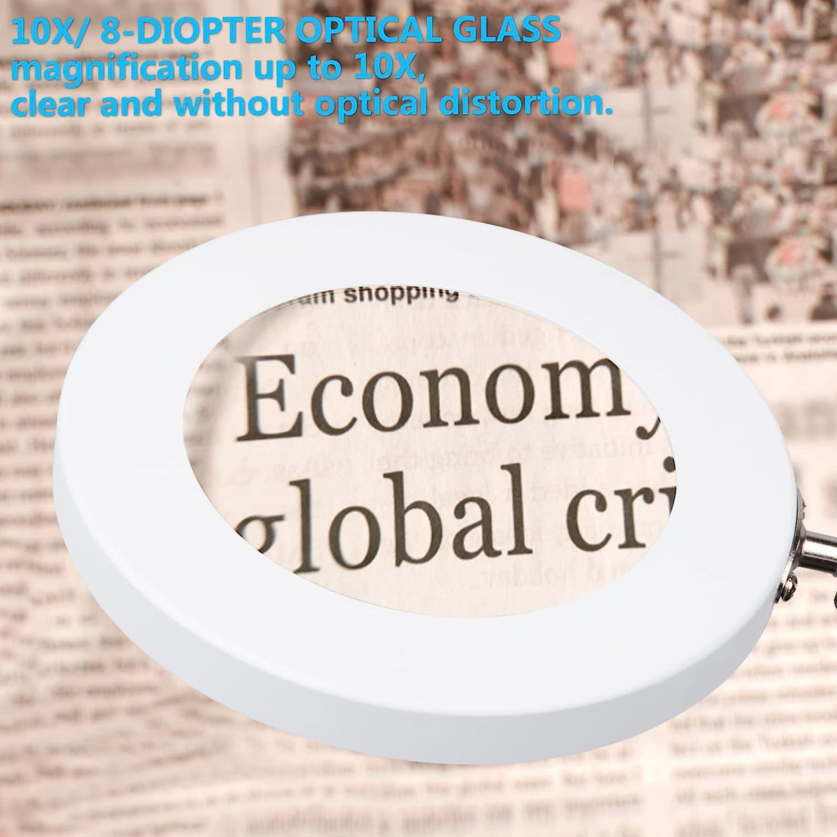 SCHOFIC 10X LED Magnifying Lamp with Clamp, 8-Diopter, Stepless Dimmable,Adjustable Swivel Arm -White