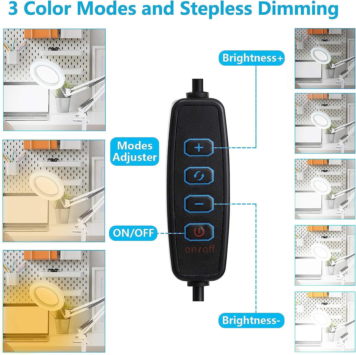 SCHOFIC 10X LED Magnifying Lamp with Clamp, 8-Diopter, Stepless Dimmable,Adjustable Swivel Arm -White