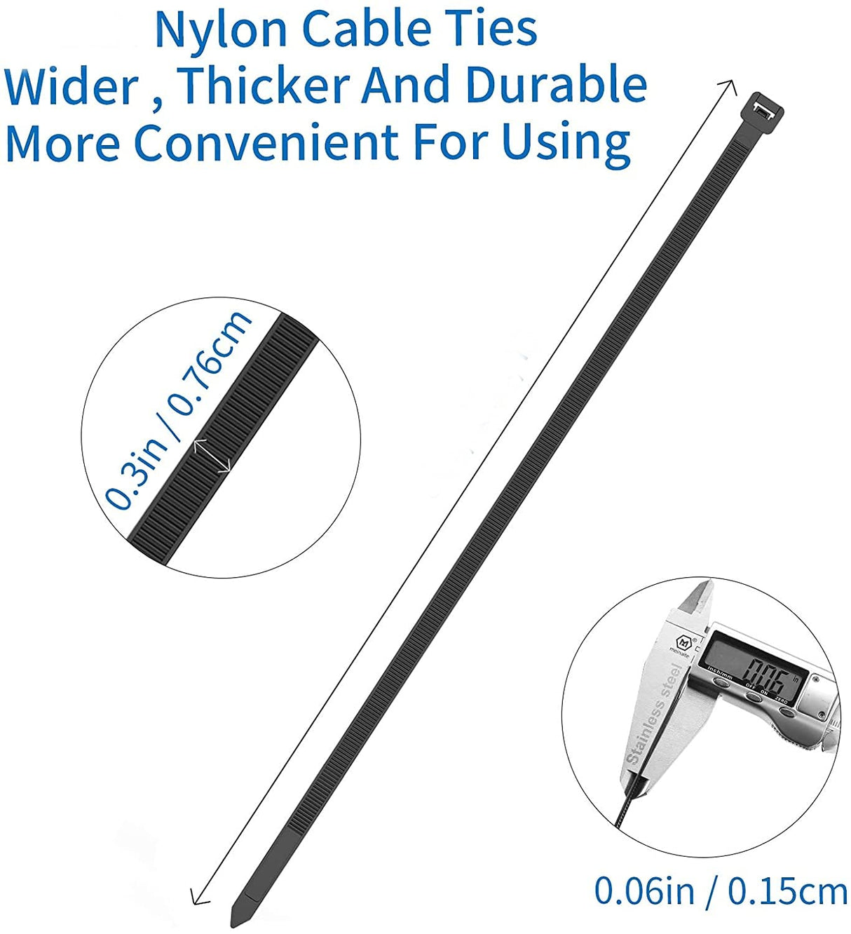 SCHOFIC Cable Zip Ties Heavy Duty 200 MMX 7.6MM - Size 8"