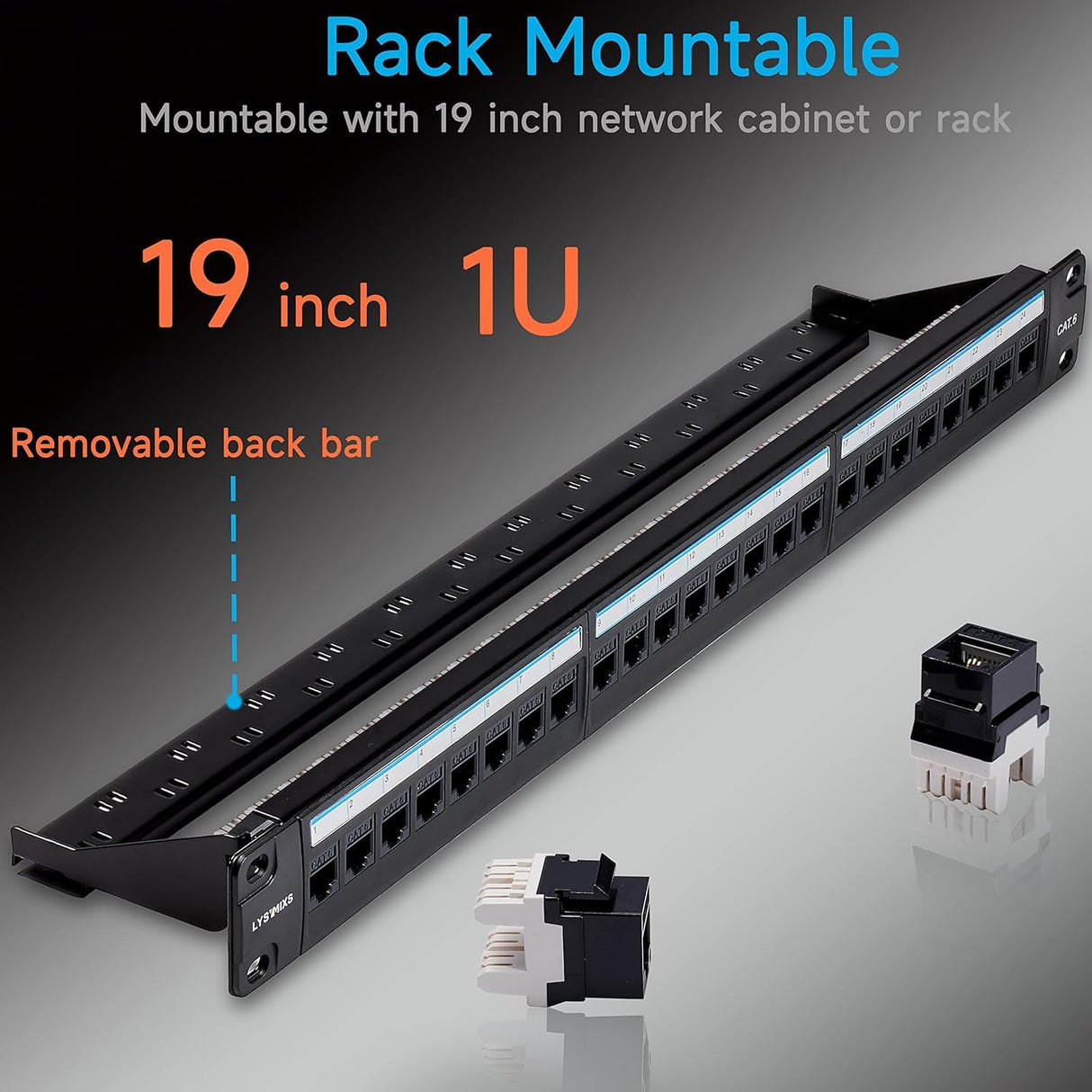 SCHOFIC CAT-6 लोडेड हाफ-U शील्डेड 24-पोर्ट पैच पैनल 19" रैक माउंट