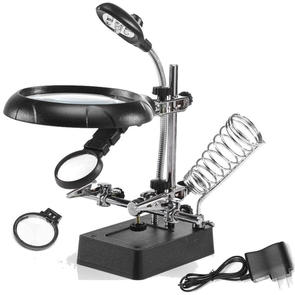 SCHOFIC LED Magnifying Soldering Iron Stand 2.5X 7.5X 10X Magnifier with Helping Hand Clip