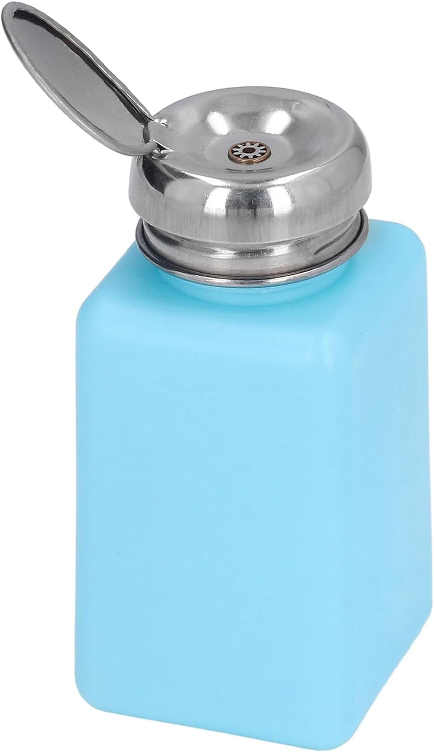 SCHOFIC One Touch Liquid Dispenser Pump, ESD Safe durAstatic Square Bottle, 6 oz, High Density Polyethylene/Stainless Steel - Blue