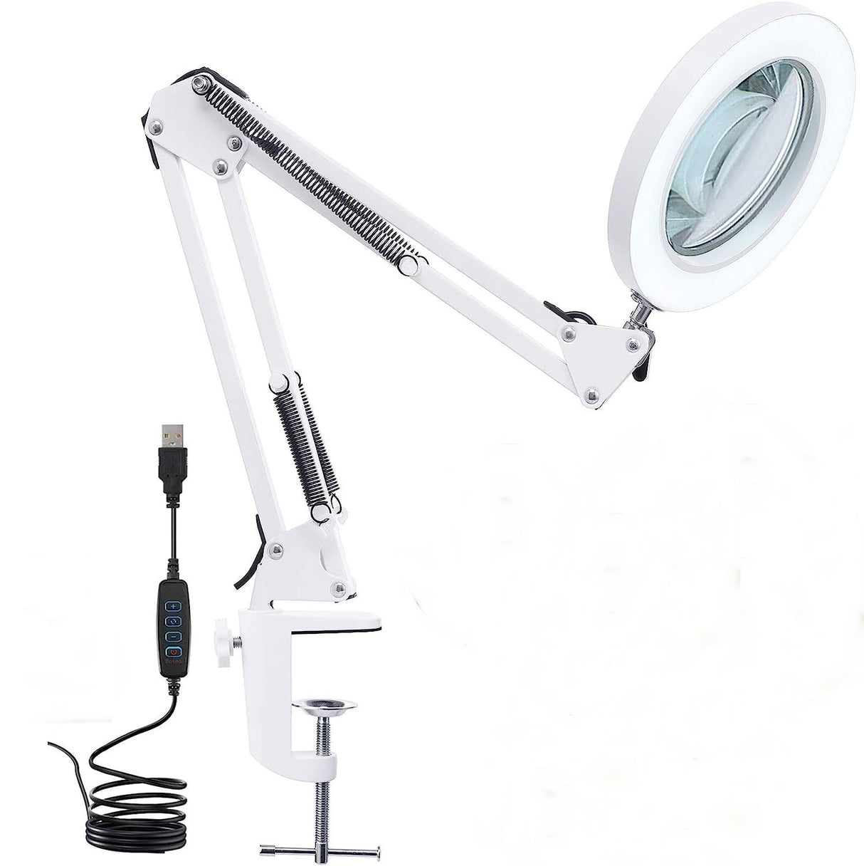 SCHOFIC 10X LED Magnifying Lamp with Clamp, 8-Diopter, Stepless Dimmable,Adjustable Swivel Arm -White