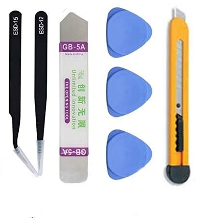 SCHOFIC Metal Spudgers, Tweezers Set, Plastic Openers and Cutter for Mobile Laptop