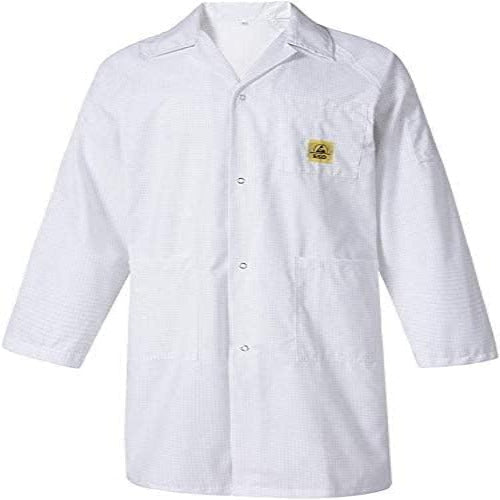 SCHOFIC ஆன்டி-ஸ்டாடிக் பாதுகாப்பான யுனிசெக்ஸ் ESD ஏப்ரான் / லேப் கோட் / ஜாக்கெட்டுகள் - வெள்ளை