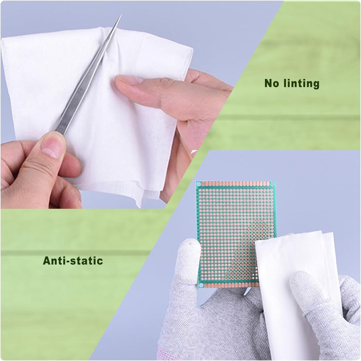 ஸ்கொஃபிக் பாலியஸ்டர் ஸ்பன்லேஸ் டபுள் நிட் மைக்ரோஃபைபர் அல்லாத கிளீன்ரூம் துடைப்பான்கள், 4" நீளம் x 4" அகலம், வெள்ளை