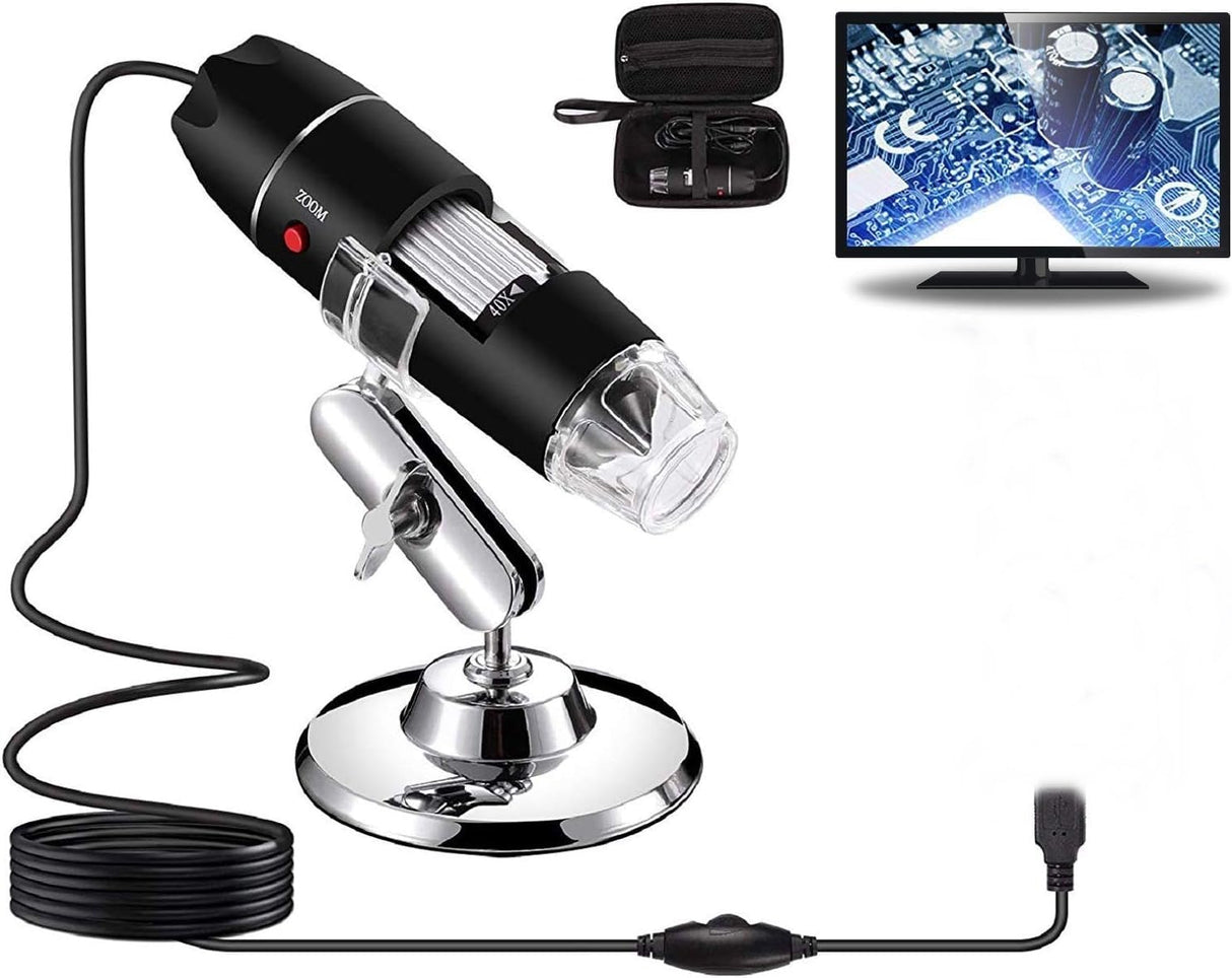 SCHOFIC USB Digital Microscope 40X to 1000X, 8 LED Magnification Endoscope Camera with Carrying Case
