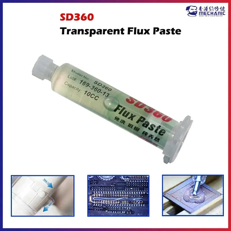 SD360 Solder Flux Paste Transparent Welding Flux Paste 10cc (With Pusher)