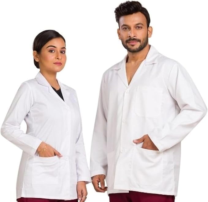 SCHOFIC Unisex Lab Coat Apron with Full Sleeves & 3 Pockets for School and College Students Doctor Nurse