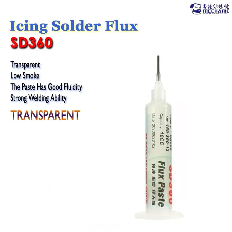 SD360 Solder Flux Paste Transparent Welding Flux Paste 10cc (With Pusher)