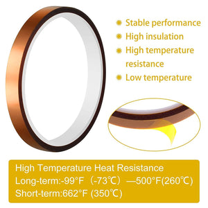 SCHOFIC Polyamide Heat Resistant High Temperature Kapton Tape / Thermal Tape / Sublimation Tape - W = 5MM, L = 33 Meters