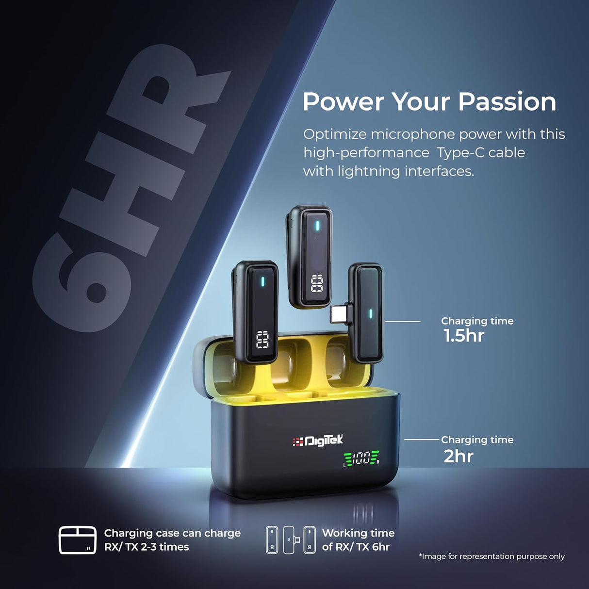 Digitek® DWM 105 2-इन-1 वायरलेस माइक्रोफ़ोन सिस्टम ANC मोड के साथ, 6 घंटे का वर्किंग टाइम, प्लग एंड प्ले ऑटो पेयरिंग, ब्रॉडकास्टिंग और ऑडियो रिकॉर्डिंग के लिए Android और iOS के साथ संगत