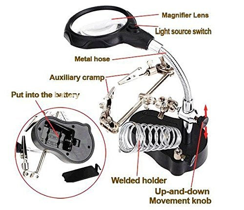 SCHOFIC LED Magnifying Soldering Iron Stand 2.5X 7.5X 10X Magnifier with Helping Hand Clip