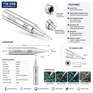 Hakko T18-D08 Chisel Tip, Soldering Iron Bit
