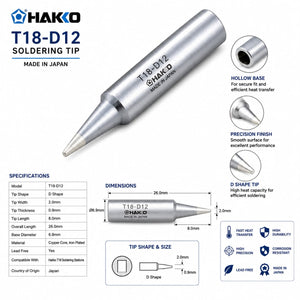 Hakko T18-D12 Chisel Tip, Soldering Iron Bit Made In Japan